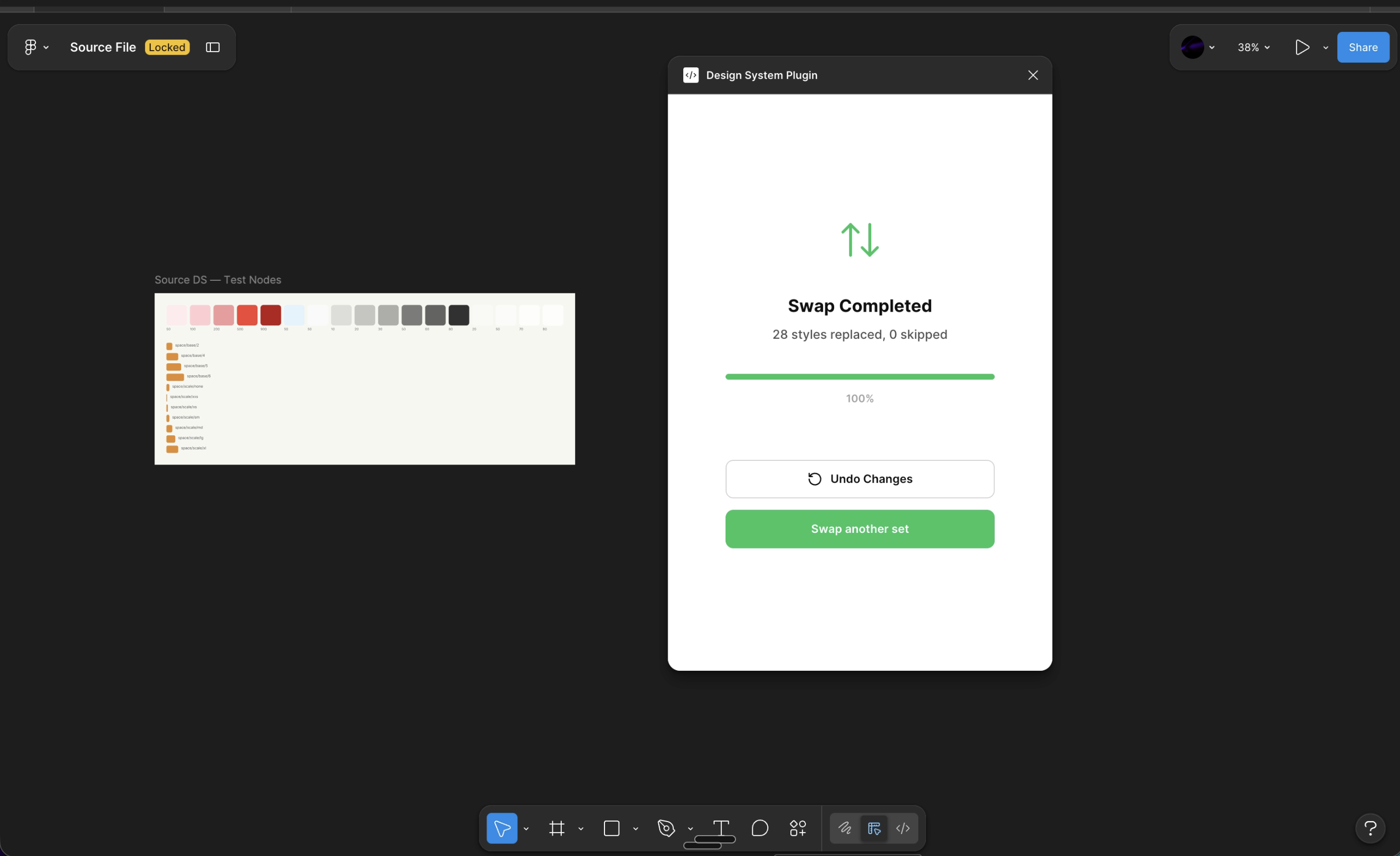 Final confirmation screen showing the completed variable swap with a reference count